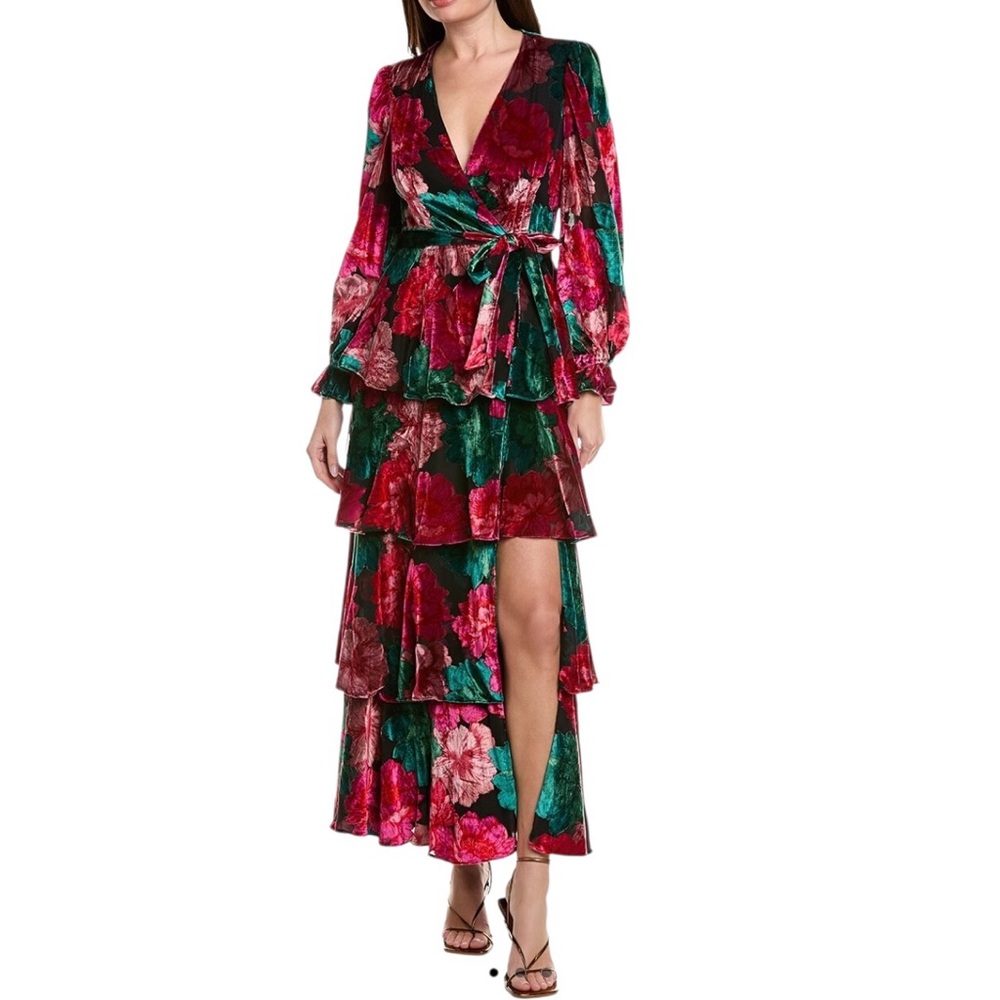 Hutch Bardot Wrap Tiered Maxi Dress